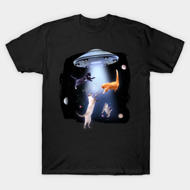 Cats In Space With UFO T-Shirt by Visual Vibes